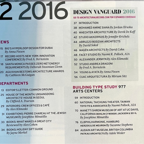 Architectural Record: Art Centers Issue. Vol 205 No. 12year: 2016 ISSN 0003-858X - Picture 5 of 15